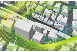 高層ビル周辺の複雑な流れ場